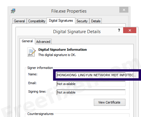 Screenshot of the HONGKONG LINGYUN NETWORK MDT INFOTECH LIMITED certificate